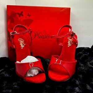 Pleaser Captiva-609 Red/Clear 6" Heel, 1.75" platform Size 9/Rhinestone Heel